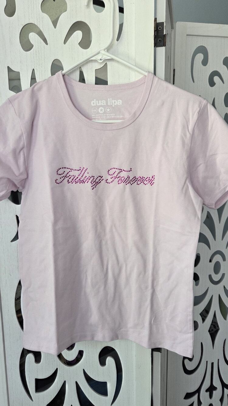 Dua Lipa Radical Optimism Falling Forever Pink Rhinestone Baby Tee XXL 2XL NWOT